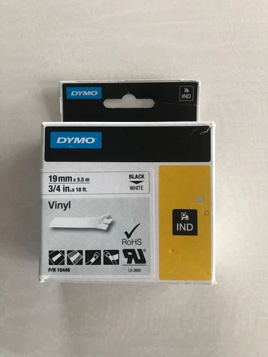Rouleau d'étiquettes industrielles vinyle Rhino Dymo 18445 19 mm x 5,5 m - NEUF