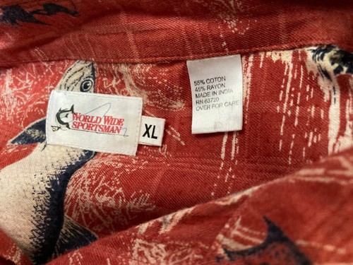 WORLD WIDE SPORTSMAN Shirt Fish Patten Hawaiian Style Men's XL - Picture 3 of 4