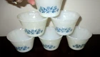 VINTAGE PYR-o-REY DYNAWARE SET OF 6 BLUE FLOWER CUSTARD CUPS/RAMEKINS