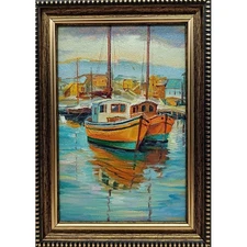 Seascape sailboat oil painting Original art Impressionism  painting Boat 6x4