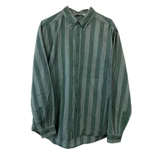 Vintage 90s Brittania Vertical Striped Green Long Sleeve Button Up Shirt Mens XL