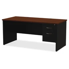 Lorell Walnut Laminate Comm. Steel Desk Series - 66" X 30", Top - 2 X Box