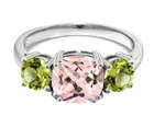 925 Sterling Silver 3.06 Carats Natural Morganite and Peridot Engagement Ring
