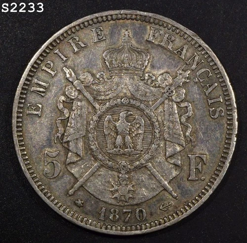 1870 France 5 Francs Silver — photo from the most recent tracked eBay sale