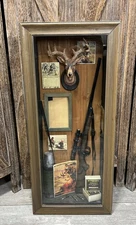 Vintage Hunting Shadow Box Deer Picture Frame Rustic Wall Cabin Decor - RARE!