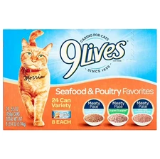 9Lives Seafood and Poultry Favorites Variety Pack Wet Cat Food,24 5.5-Ounce Cans