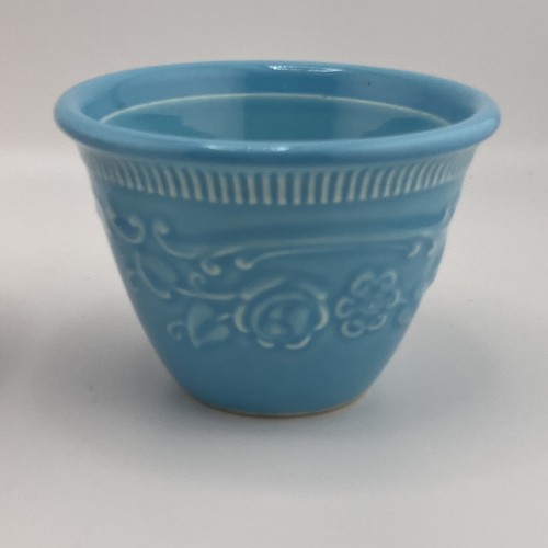 Taylor Smith Taylor Oven Serve Ramekins Custard Cup Blue Pink Floral Embossed - Picture 3 of 5