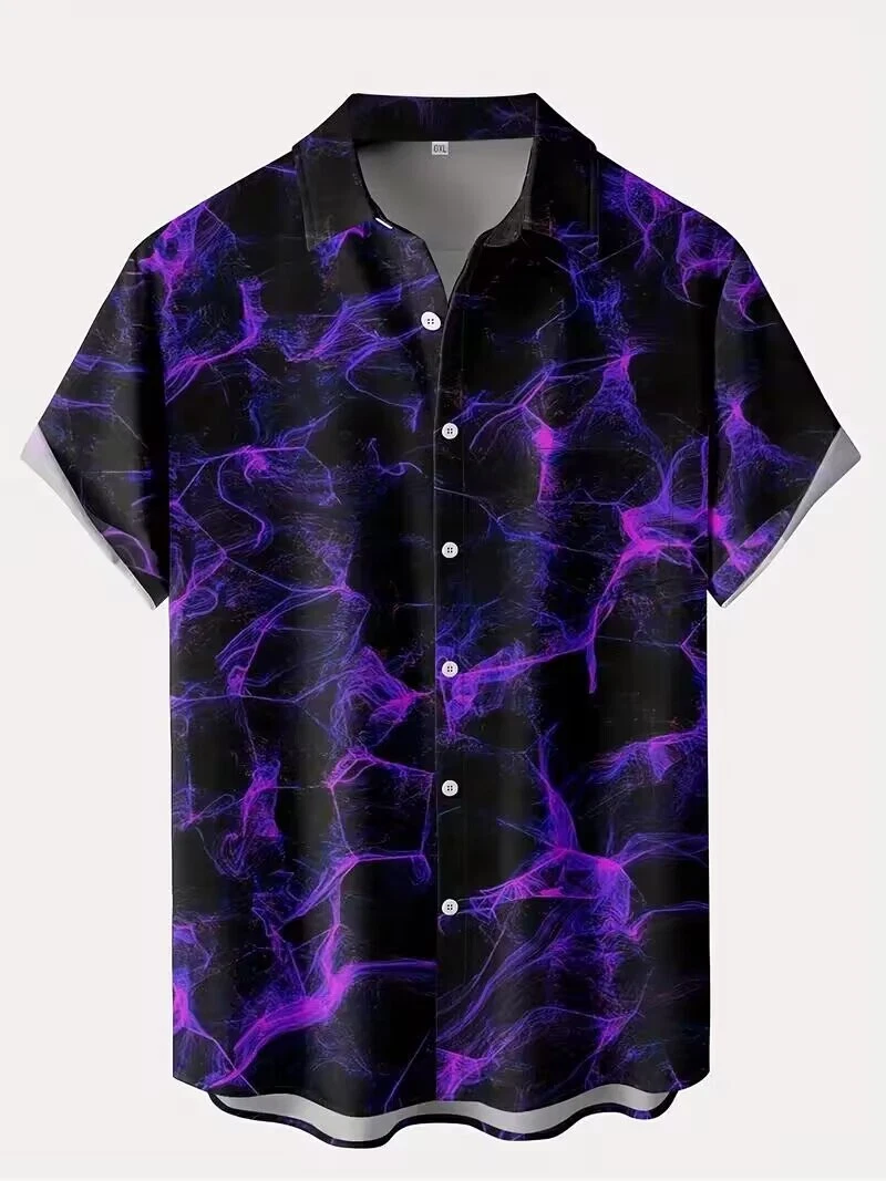 Plus Size Men "Moire" Pattern Hawaiian fruit Style Big & Tall Button Up Shirt - Picture 1 of 3