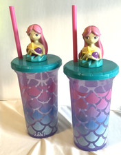 DIsney Little Mermaid Arial Tumbler Straws Plastic Glasses Tumblers Lot of 2 NEW