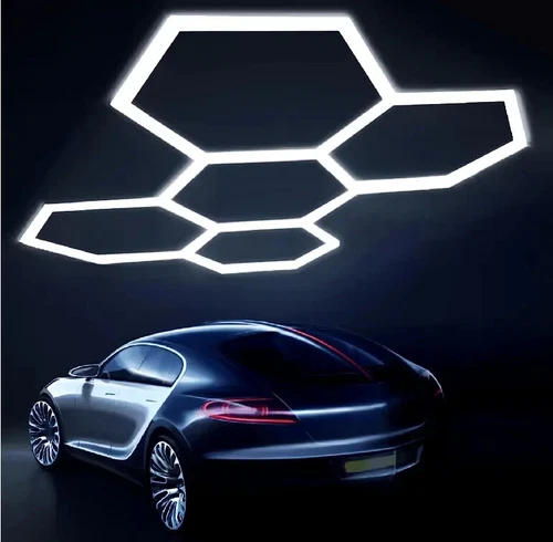 5 Illuminazione LED Esagonale Esagonale Dettagli Auto Vendita Garage Officina Casa Palestra Parete - Foto 10 di 19