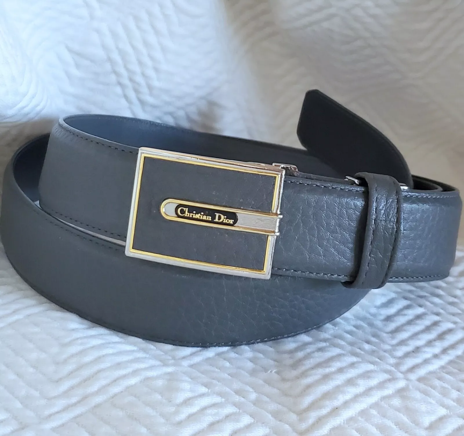 Christian DIOR Vintage Homme Cuir Gris Ceinture & Boucle 42
