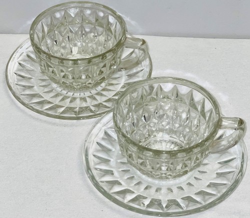 2 Jeannette WINDSOR CRYSTAL CUPS & SAUCERS - Picture 2 of 2