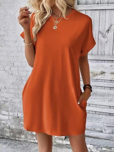 Casual Short Sleeve Mini Tee Dress with Pockets Soft & Comfortable - 第 1/16 張圖片