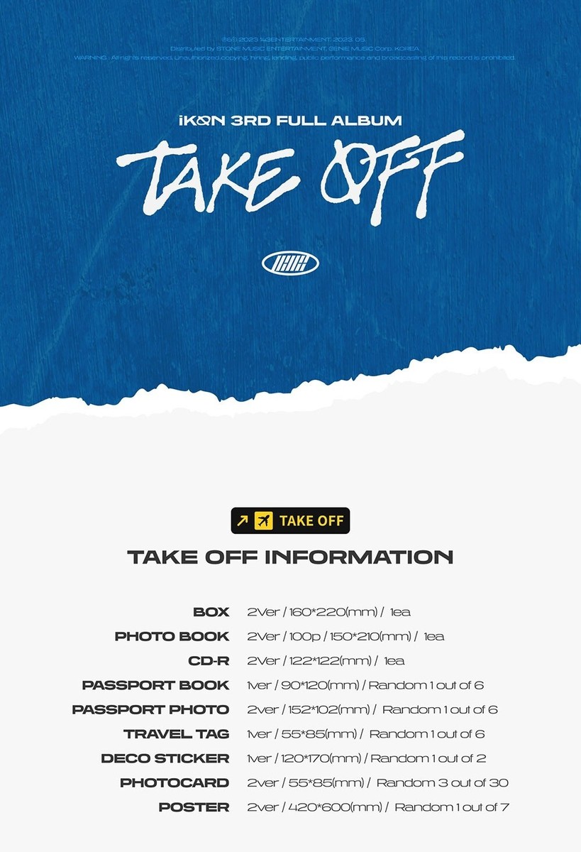 iKON 3rd Full Album [TAKE OFF] 2Ver SET CD+P.Book+P.Card+Sticker+
