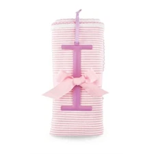 Baby Girls’ $26 Mud Pie Pink Striped Blanket with Metal Initial “I” Ornament NWT