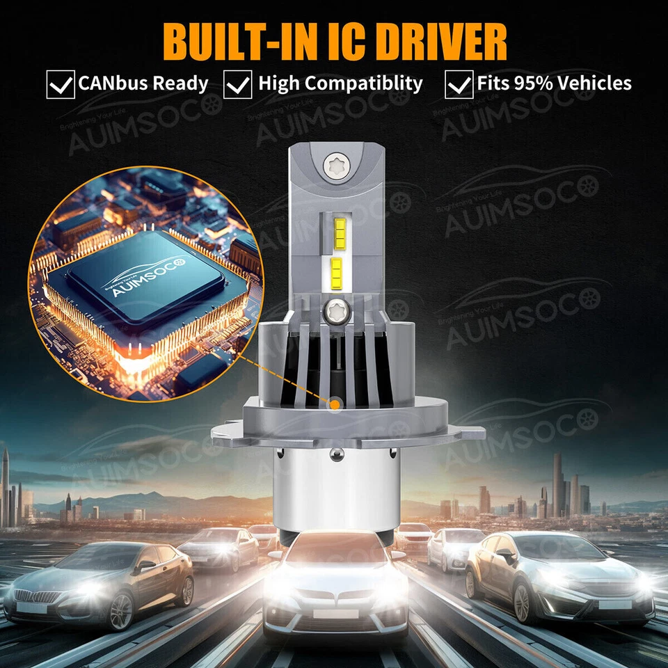 LED Headlight Bulbs +Fog Light 6000K Combo 4 Kit For Suzuki Swift 2007-2016 2017 - Image 2 of 4