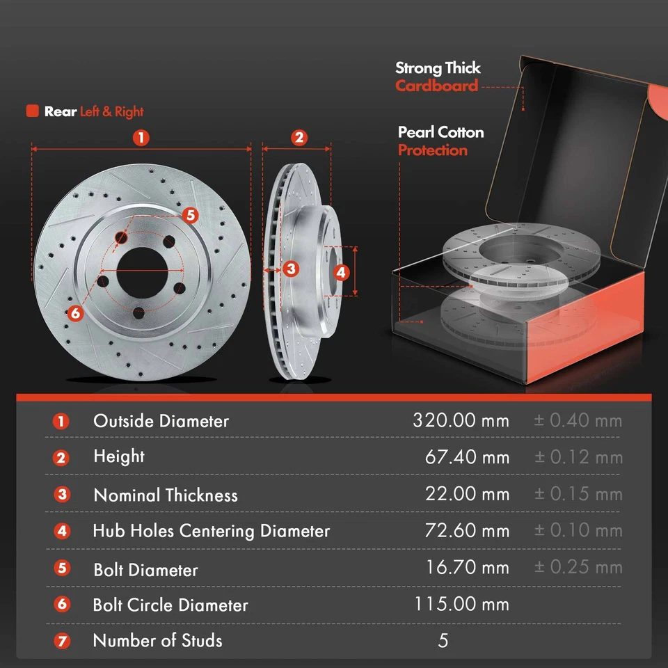 Pastilla de freno delantera y trasera perforada de rotor y cerámica para Chrysler Dodge Challenger Magnum Foto 2 de 4