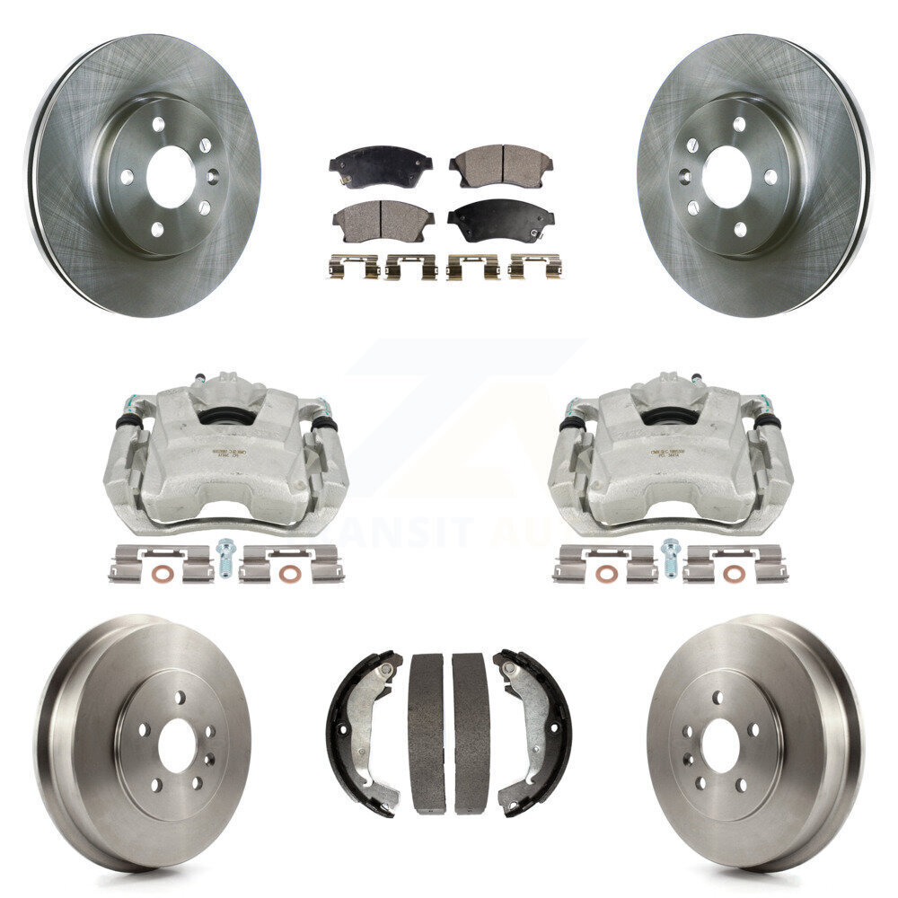 Front and Rear Brake Caliper Rotors Drums Ceramic Pads 8-Piece Kit for Chevrolet Cruze