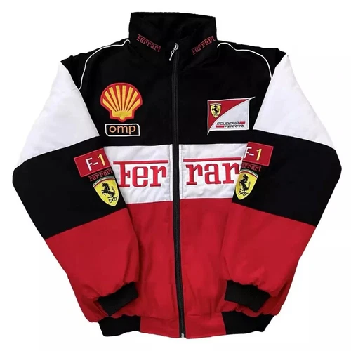 NEU Erwachsene Rennjacke Vintage, Ferrari Jacke, bestickte Baumwolle wattiert heiß - Bild 11 von 36