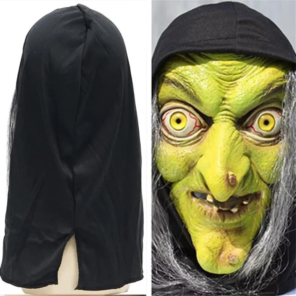 Horror Scary Witch Old Lady Evil Mask w/Wigs For Halloween Cosplay Party Costume - Image 3 of 4