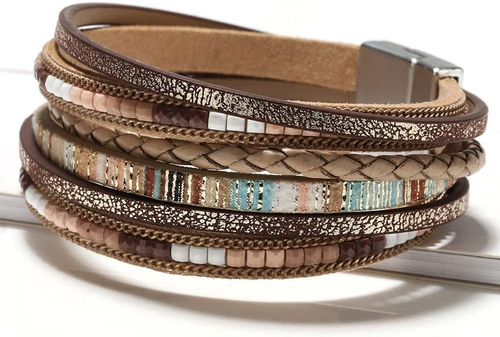 Leather Wrap Bracelets, for Women, Boho, Leopard, Multi-Layer, Crystal Beads - Picture 2 of 16