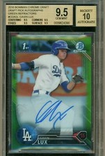 2016 Bowman Chrome Green Refractor Gavin Lux RC AUTO # 9/99 BGS 9.5/10 Jer# 1/1$