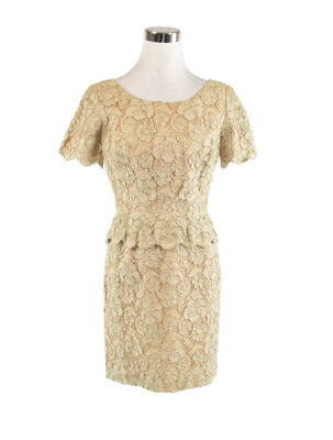 Beige floral print lace short sleeve vintage peplum dress S | eBay