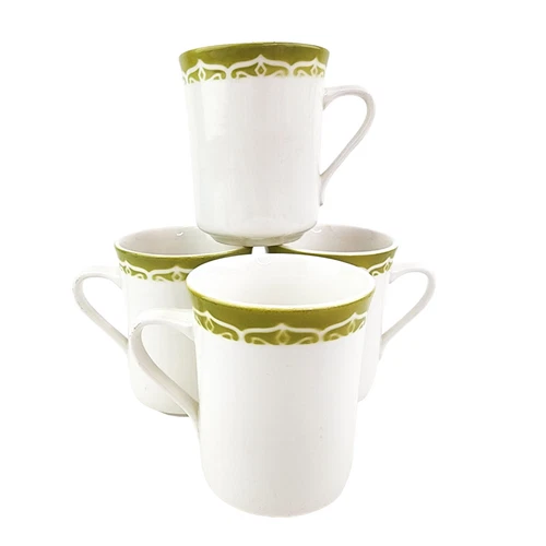 Vintage Syracuse China Syralite Olive Green Swirl Coffee Cups Set of 4 USA