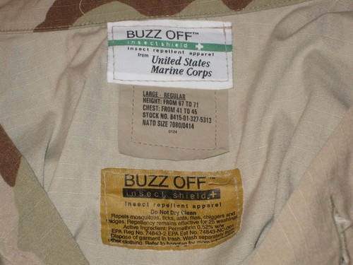US MARINE CORP DESERT COMBAT CAMO JACKET MENS L USA COAT BUZZ OFF INSECT SHIELD - Picture 5 of 7