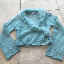 BNWOT Girls Monsoon Party Wedding Cardigan Shrug 6-8 Yrs.Wool/Mohair/Feathers.