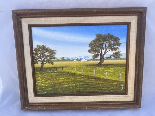 MA ENO SIGNED ORIGINAL AMER. FOLK ART PAINTING MARY AUYONG ENO RURAL SCENE 1981