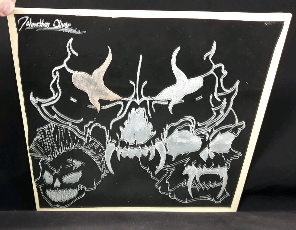 Skull Demon Devil Etched Mirror Art Signed Handmade Reflective Wall Decor - Image 2 of 3