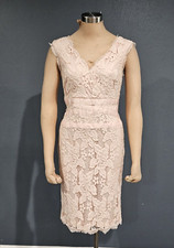 ADRIANNA PAPELL Women Pink Crochet Lace Sleeveless V-Neck Sheath Dress 8
