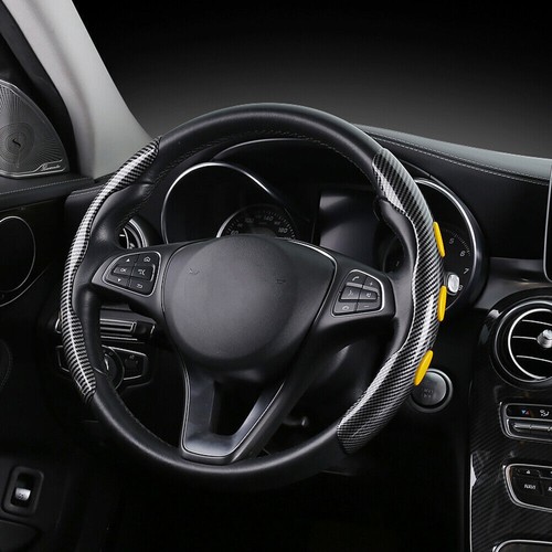 Universal Luxury Steering Wheel Cover Carbon Fiber ABS 38cm/15" Black+Yellow NEW - Picture 12 of 12