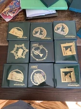 Strawbridge & Clothier Brass Metal Philadelphia Christmas Ornament lot of 9 READ