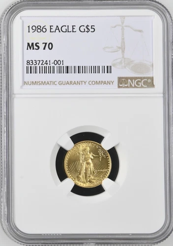 1986 1/10 Oz $5 Gold American Eagle NGC MS 70 Mint State 70 First Year Coin