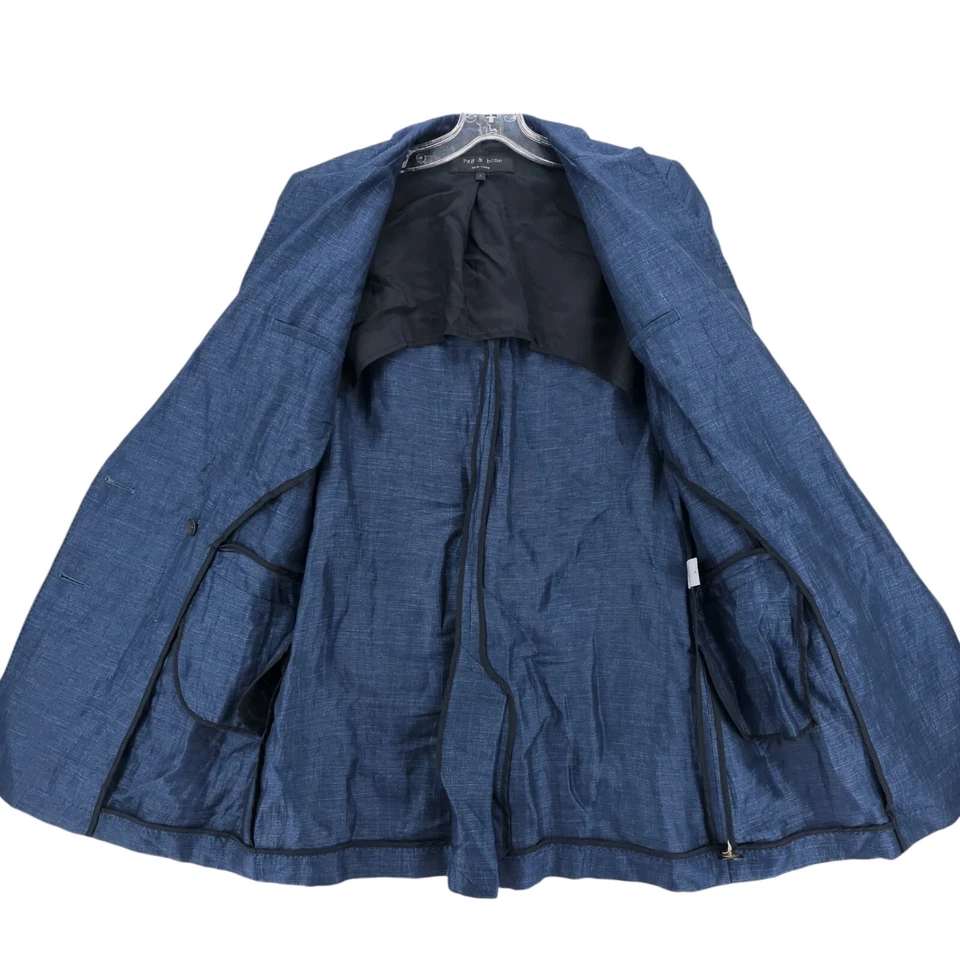 Blazer RAG & BONE Azul Lino Seda Longline Ligero Usado en Excelente Condición Talla 4 Foto 3 de 4