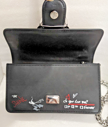 OE. PINKO Leather Flap Crossbody Bag Silver Studded Love Birds w/Chain Strap - Picture 11 of 19
