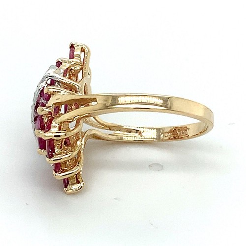 10k Yellow Gold Marquise Red Ruby And Round Diamonds Ring Size 6 - Bild 10 von 11