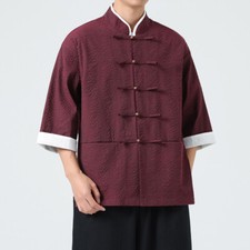 Veste Traditionnelle Pour Hommes À Manches 3/4 Col Mandarin Hanfu Chinoise