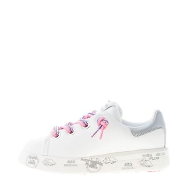 PREMIATA women shoes White leather Belle 6552 sneaker silver detail color laces