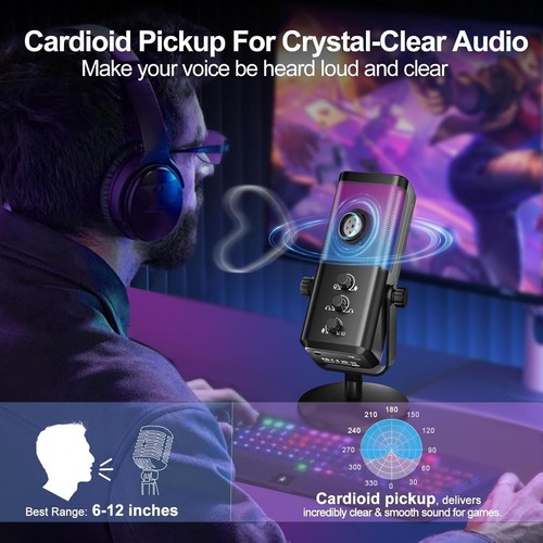 USB Streaming Mikrofon, Gaming Mikrofon PC mit Game-Chat-Balance, Stummschalttas - Afbeelding 5 van 7