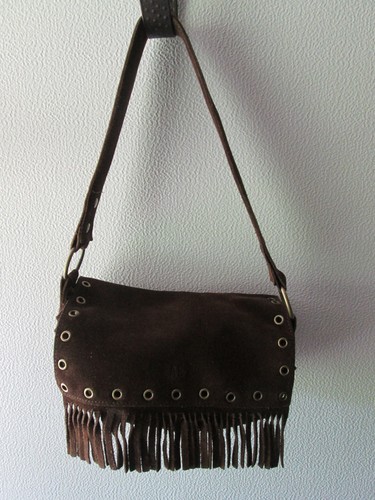 American Eagle Outfitters Handtasche Handtasche Schultertasche braun Leder Fransen Reißverschlüsse
