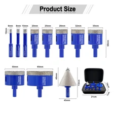 11pcs Diamond Drill Bit Kit Tri-Shank Ceramic Tile Marble Chamfe Hole Saw Set