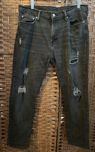 Abercrombie Fitch 36x32 Black Jeans Distressed Rustin Athletic Skinny Stretch