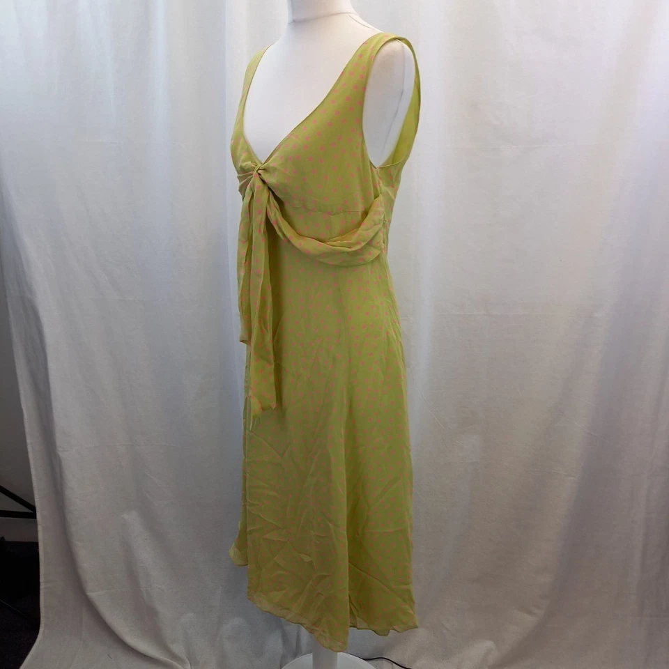 Vestido L.K.Bennet Verde y Rosa Lunares Fluido 100% Seda Reino Unido 12 Excelente Foto 2 de 4