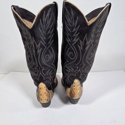 Tony Lama Vintage Genuine Snakeskin Cowboy Boots Black Tan Embroidered Shaft Men Tony Lama Vintage Genuine Snakeskin Cowboy Boots Black Tan  main image 3