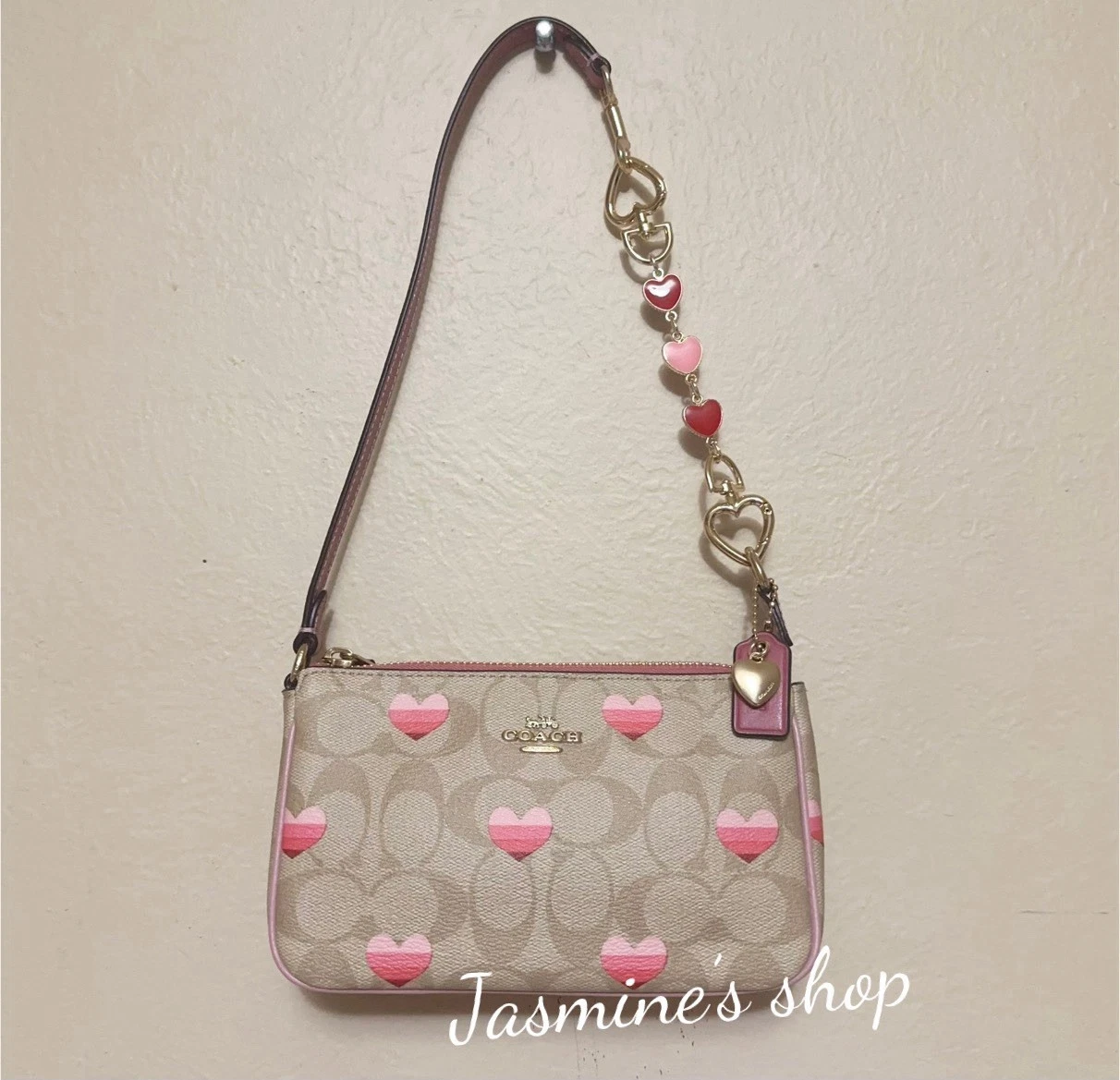 Coach Nolita 19 nuovo con etichetta in tela firmata con stampa cuore a righe CA796