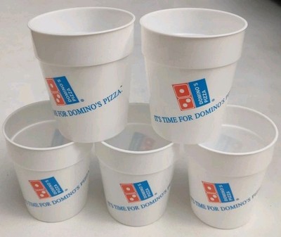 Vintage Lot 5 Domino's Pizza Plastic Logo Cups 1980s It's Time For Dominos Pizza