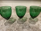 VTG 1950s Anchor Hocking Forest Green Bubble Foot Water Goblet Glasses 5” -Set 3